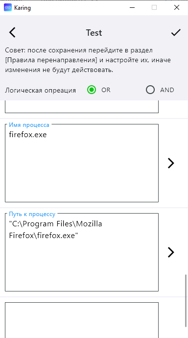 Новое правило перенаправления по имени исполняемого файла в Karing