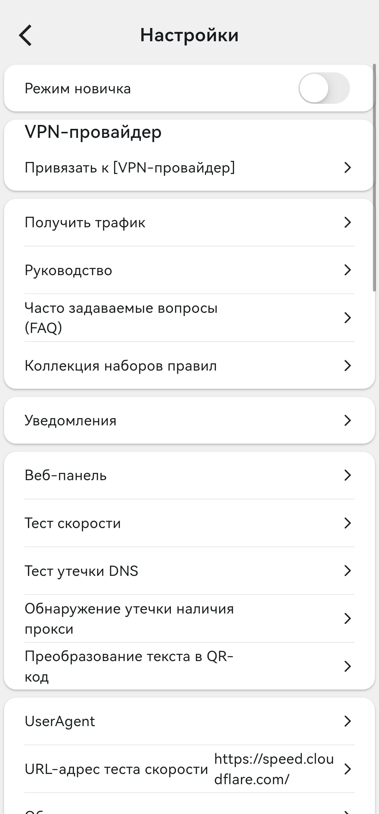 Первый экран настроек Karing